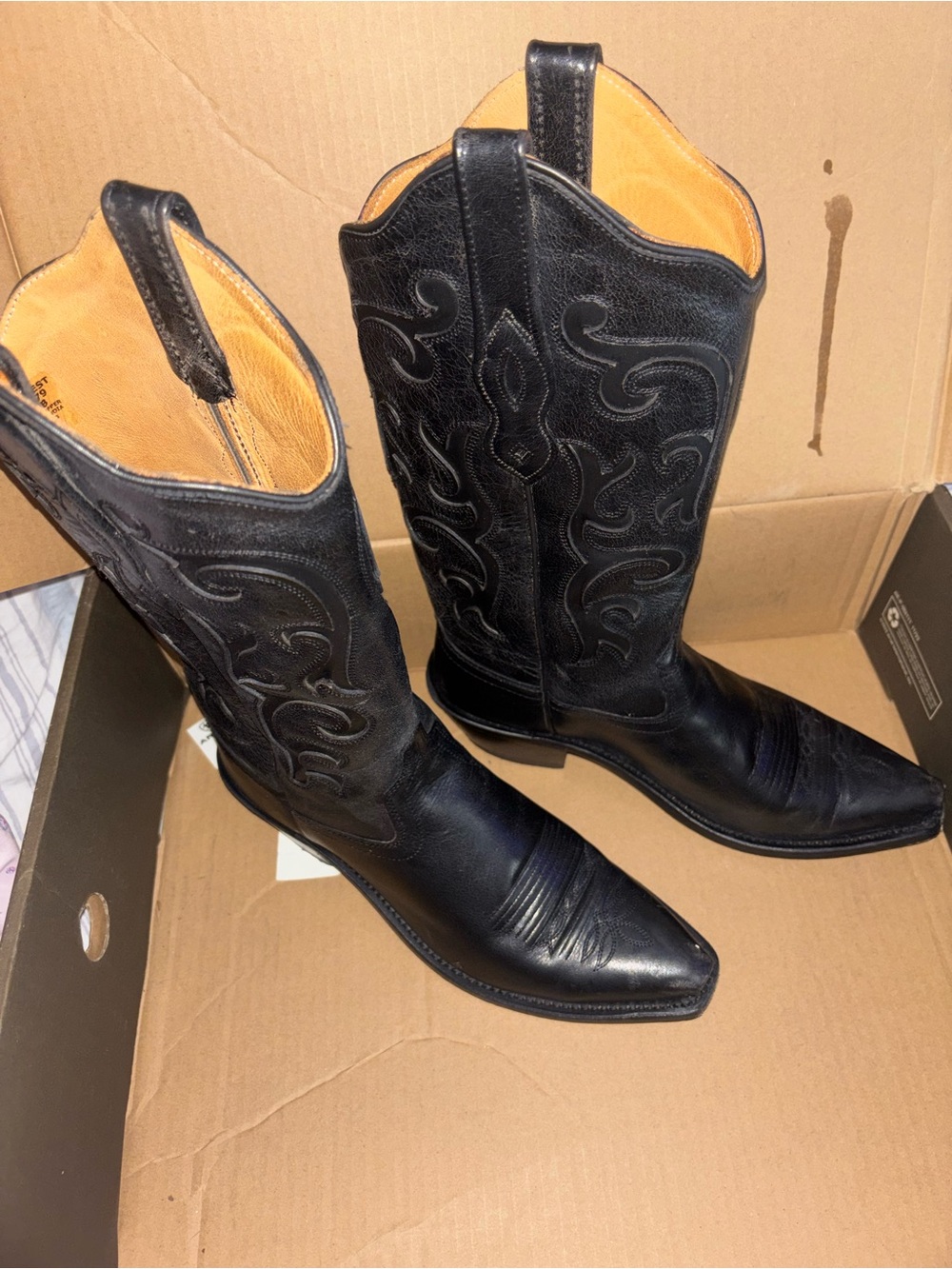 Old West Black Leather Western Cowboy Boots - Picture 2 of 8